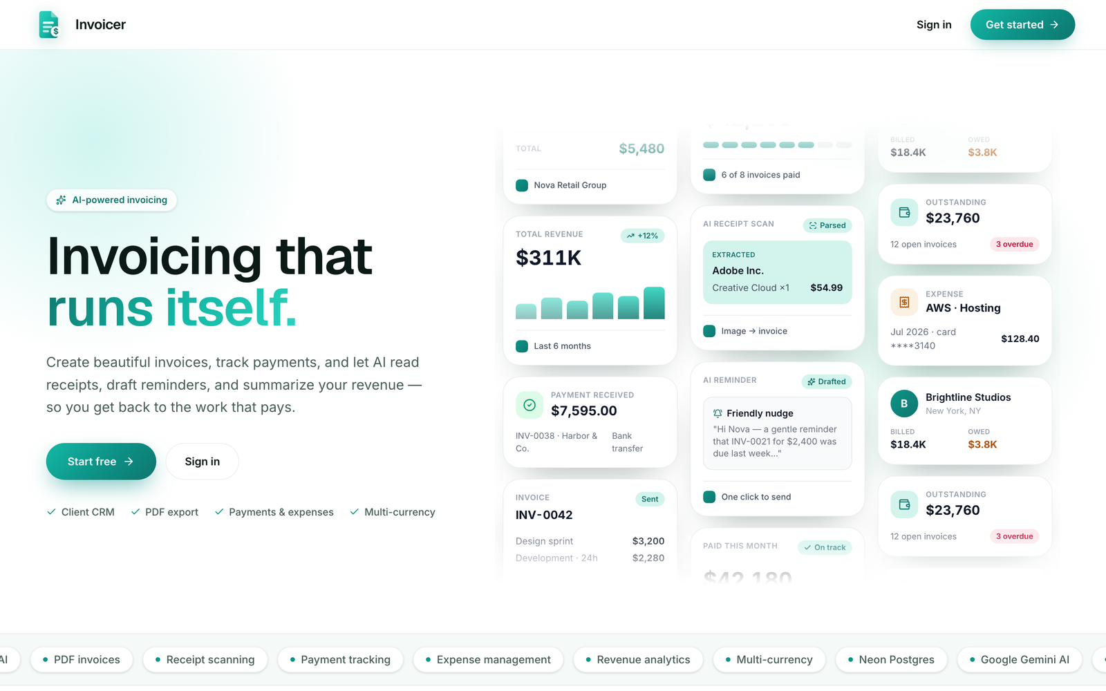 Invoicer AI Invoicing Dashboard Screenshot